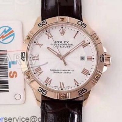 LS Factory Rolex Datejust II Leather Strap Black Roman Markers Face Rose Gold Bezel 41mm Watch